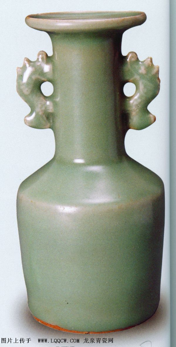 中国　龍泉窯　粉青釉　双魚耳瓶　C　3563